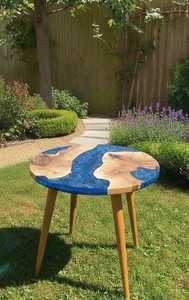 Contemporary Round Resin River Wood Dining <b>Table</b> Live Edge Handmade Solid Hardwood Furniture for Modern Interiors - Product Image 2
