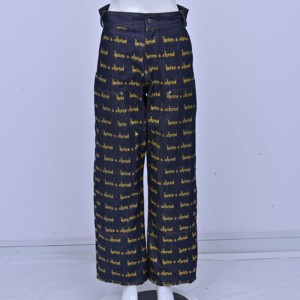 Pantalon large taille haute en tissu peigné imprimé de qualité supérieure, coupe ample, longueur intégrale, décontracté, avec poches, écologique, séchage rapide, vente en gros - Product Image 1