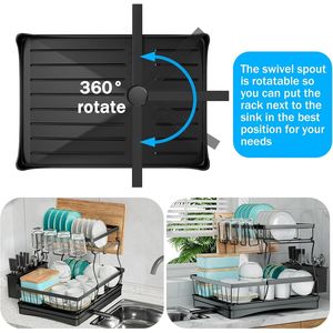 Scolapiatti a 2 livelli di grande capacità con 7 codici, organizer da cucina smontabile, grande scolapiatti a 7 codici - Product Image 3