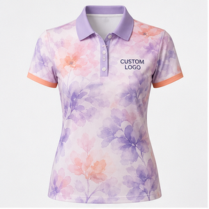 เสื้อโปโลผู้หญิงลายดอกลาเวนเดอร์แบบกำหนดเอง แห้งเร็ว ระบายอากาศได้ดี แขนสั้น เหมาะสำหรับกอล์ฟ รีสอร์ท ยูนิฟอร์ม รุ่น WPS-0797 - Product Image 1