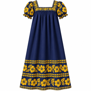 Vestido Mumu Polinesio Micronesio Personalizado con Estampado Floral, Ecológico, Cintura Natural, Mangas Cortas, Vestido para Mujer - Product Image 5