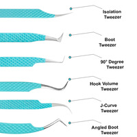 Pince à cils professionnelle en acier inoxydable avec pointe en fibre de qualité supérieure et prise diamantée pour extensions de cils de précision et volume
