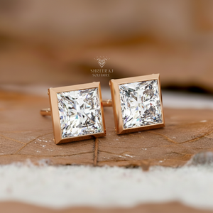 Pendientes de Oro Sólido de 14K/18K con Diamantes de Laboratorio CVD/HPHT de 1ct, 1.5ct, 2ct, Corte Princesa, Engastados en Bisel - Product Image 4