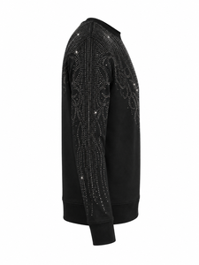 Sweat-shirt pour homme avec strass, col rond, coupe classique, noir, tricoté, pull-over, écologique, respirant, avec poche, style streetwear, décontracté - Product Image 6
