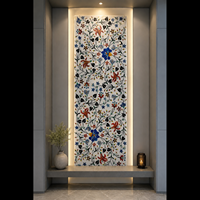 Plaque florale rétroéclairée en marbre incrusté faite à la main, Pietra Dura, pierre semi-précieuse, art décoratif, décoration intérieure