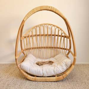 Rattan egg shaped hanging chair furniture for outdoor garden terrace seating moon <b>hammock</b> chairs - Product Image 2