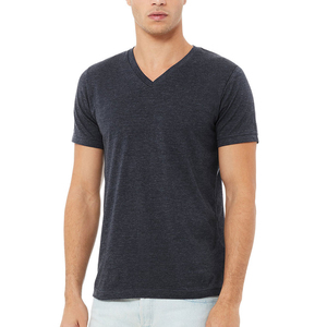 T-shirt col en V uni pour homme en coton à manches courtes, doux, confortable, respirant, coupe slim, décontracté, idéal pour l'été - Product Image 3