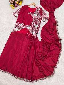 Sari en soie Chinnon de luxe avec broderies pour occasions spéciales - Product Image 2