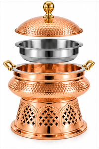 Plat à réchaud royal en acier inoxydable martelé, durable, avec poignées et couvercle dorés, idéal pour les réceptions - Product Image 5