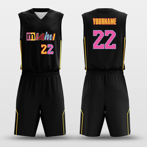 Ensemble de maillots de basket-ball personnalisés pour hommes, noirs, sans manches, avec bordure jaune, uniformes en polyester respirant, toutes saisons - Product Image 4