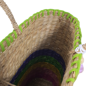 Bolso Tote Casual Rectangular Tejido a Mano de Pasto Marino, Diseño de Rayas Horizontales Coloridas, Borla, Ecológico, Vintage, Gran Oferta - Product Image 4