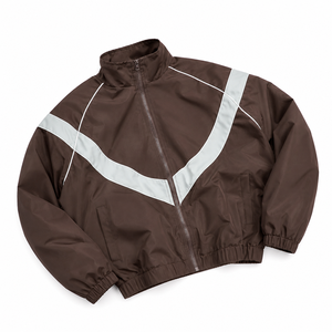 Blouson de motard marron personnalisé pour homme, coupe-vent, fermeture éclair, col montant sportif, idéal pour l'automne, coupe droite, en polyester - Product Image 6