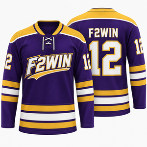 Maillot de hockey sur glace personnalisé pour homme, violet, sublimé, col en V, fermeture à nouer, respirant, en polyester, vêtements de sport - Product Image 1
