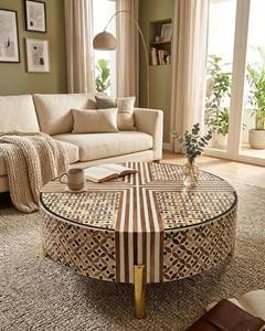 Bone Inlay American Style <b>Round</b> <b>Folding</b> Tray <b>Table</b>-Durable & Washable Multi-Purpose for Home Use Uttar Pradesh Origin - Product Image 5