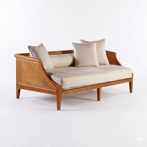 Dhifa - Diván Ajustable de Estilo Escandinavo Moderno, Madera de Teca, Laterales de Mimbre de Alta Calidad, Asiento con Cojín Suave, para el Hogar, Salón o Resort - Product Image 2