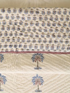 Bohemian Printed Cotton <b>Quilt</b> Handmade Blue Palm Pattern All-Season Home Decor <b>Bedding</b> Set - Product Image 5