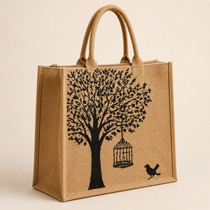 Bolsa de Yute con Logotipo Personalizado, Diseño Étnico de Dibujos Animados, Tejida, Tamaño Mediano/Grande, Gran Capacidad, Bolso de Hombro, Asa Flexiloop de Gujarat, Venta al por Menor - Product Image 5
