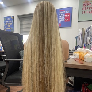 OFERTA ESPECIAL: Peluca de encaje HD con cabello humano vietnamita, extensiones lisas de punta gruesa, color rubio, con raya al medio. - Product Image 2