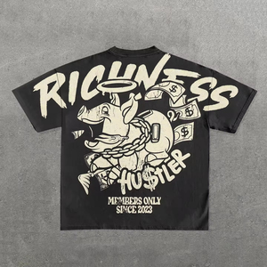 เสื้อยืดคอตตอนพิมพ์ลายโลโก้แบบกำหนดเอง ไซส์ใหญ่ ทรงโอเวอร์ไซส์ ผ้าหนา ซักย้อมสีแบบแอซิด แขนสั้น สไตล์สตรีท เสื้อเรียบง่ายสำหรับผู้ชาย - Product Image 2
