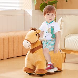 Cavallo a Dondolo Elettrico a Batteria 6V per Bambini 18-36 Mesi, con Musica e Ruote in PU, Colore Marrone - Product Image 2