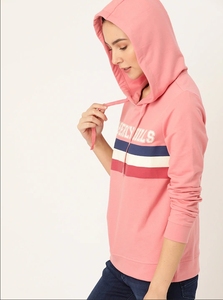 Sudadera Rosa para Mujer con Estampado de Letras y Rayas, Informal, de Algodón Tejido, para Otoño - Product Image 1