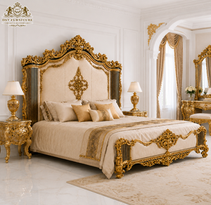 Exclusive Neo-Classical Style Hand Carved Bedroom Furniture French Style Hand Carved King <b>Size</b> Sleigh <b>Bed</b> With Gold Ornate <b>Frame</b> - Product Image 2