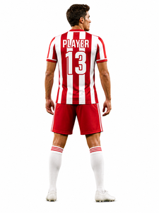 Conjunto de Uniforme de Fútbol Personalizado con Rayas Rojas y Blancas, Uniforme Deportivo Transpirable de Poliéster con Pantalones Cortos para Equipos - Product Image 3