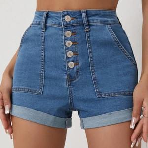 Nuevos Shorts Casuales de Mezclilla Lisa para Mujer, Poliéster/Algodón, Personalizados, de Verano, Premium, Elegantes, Lavados, de Secado Rápido, con Perlas - Product Image 2