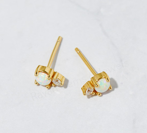 Best Selling Ethiopian Opal Rhodium Plated 925 <b>Silver</b> 5mm Prong Set Pave CZ Minimalist Designer <b>Stud</b> Earrings Fine Jewelry Gift - Product Image 6