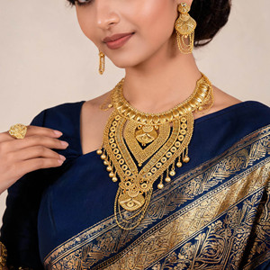 Joyería de Moda al por Mayor, Juego de Joyería Nupcial con Diseño Floral en Oro de 14K, 18K y 24K, Juego de Collares Pesados de Estilo Tradicional de Dubái - Product Image 2