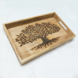 ถาดเสิร์ฟไม้แกะสลักทรงกลมดีไซน์3D ลายต้นไม้บันยันถาดผลไม้อเนกประสงค์สำหรับตกแต่งบ้าน - Product Image 3