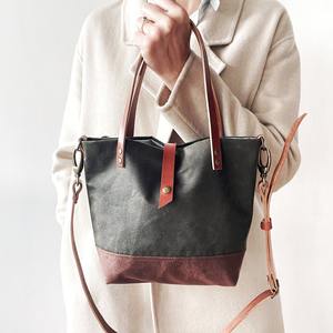 Sac fourre-tout en cuir et toile vintage, sac à bandoulière, sac de voyage, sac de travail, sac de shopping, grande capacité, durable, broderie ouverte LCTB-0083 - Product Image 4