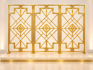 Arche en métal doré la plus vendue pour la décoration de scène de réception, support de toile de fond de mariage avec panneaux géométriques pour la réception sur scène - Product Image 5