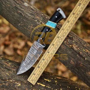 Couteau de chasse/découpe de peau OEM DIY RB Knives RB-H550 en acier Damas à lame fixe avec manche en résine |   Couteau de camping d'extérieur avec ceinture en cuir - Product Image 2