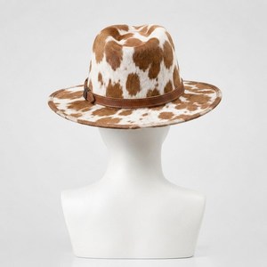 Sombrero de vaquero con estampado de vaca, unisex, para adultos, informal, para exteriores, estilo primavera-verano, con banda de cuero - Product Image 2