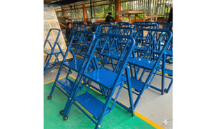 Steel Alloy <b>Step</b> Ladder 3 <b>Steps</b> 300 lb Capacity <b>Portable</b> Home Use with Wheels and Handle - Product Image 5