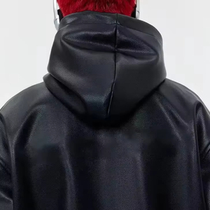 Sweat-shirts sur mesure de haute qualité, en cuir PU de différentes couleurs, sweat-shirt oversize à manches longues pour homme - Product Image 5