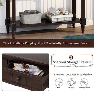 Consolle dal Design Tradizionale con Due Cassetti e Ripiano Inferiore, Tavolino Laterale in Teak MDF Color Espresso per Ingresso, Appartamento, Arredamento Casa - Product Image 5