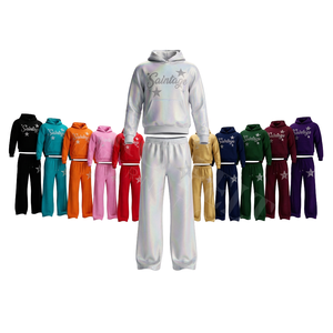 Veste à capuche zippée unisexe personnalisée avec strass imprimés et design graphique, pantalon décontracté 100 % coton - Product Image 1