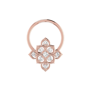 AJRETAIL - Pin Nasal Étnico de Moda en Oro de 14K con Flor y Diamante de Corte Brillante Redondo de 0.04 Ct, Certificado GIA, Color HI, Claridad VS-SI - Product Image 2