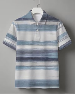 Men's Striped Short Sleeve for Shirt Casual Breathable Cotton Knitted Regular Fit Digital Printed Front Logo 180g - Product Image 2