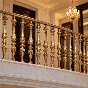 Renaissance Metalwork Brass Railing with Carved Teardrop Balusters for Luxury Hotels Villas <b>Handrail</b> and Balustrade - Product Image 4