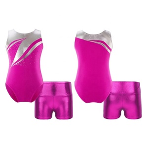 Tenue de danse de salon pour filles de 6 à 14 ans, justaucorps métallique avec short, sport, gymnastique, entraînement, patinage, compétition, spectacle sur scène - Product Image 4