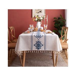 Wholesale 100% Organic Cotton <b>Table</b> Cloth <b>Set</b> <b>Grey</b> Multi-Colour Diamond Design Embroidered Border Home <b>Dining</b> Party Classy ODM - Product Image 5