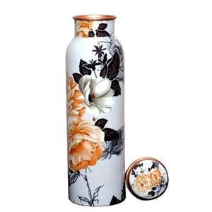 Ensemble de bouteilles d'eau en cuivre pur imprimées par des designers, capacité de 1000 ml, avec motifs floraux, botaniques, paisley, mandala, rayures zébrées - Product Image 2