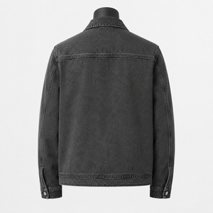 Veste en jean noir délavé pour homme, fermeture éclair, style streetwear décontracté, veste de travail en coton, fabricant OEM ODM - Product Image 2