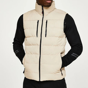 Gilet matelassé d'hiver pour homme, col montant, coupe-vent, décontracté, pour l'extérieur, couleur unie, fermeture éclair, beige, rembourrage en polyester, OEM - Product Image 1