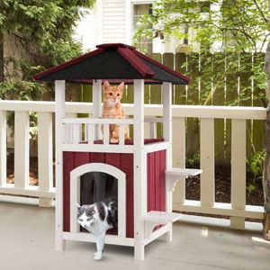 Casetta Classica in Legno per Gatti da 34 Pollici, per Inverno/Autunno, da Interno/Esterno, Arredamento per Animali Domestici, Stile Lusso Rettangolare, per Razze Grandi e Pulcini - Product Image 1