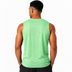 Débardeur vert à col rond sans manches pour homme, respirant, séchage rapide, style urbain uni, tricoté 100 % polyester, vêtement de sport - Product Image 2