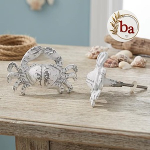 Pomo de gabinete ajustable de hierro fundido blanco envejecido Ba, estilo cangrejo, manija novedosa para muebles de cocina de estilo costero - Product Image 1